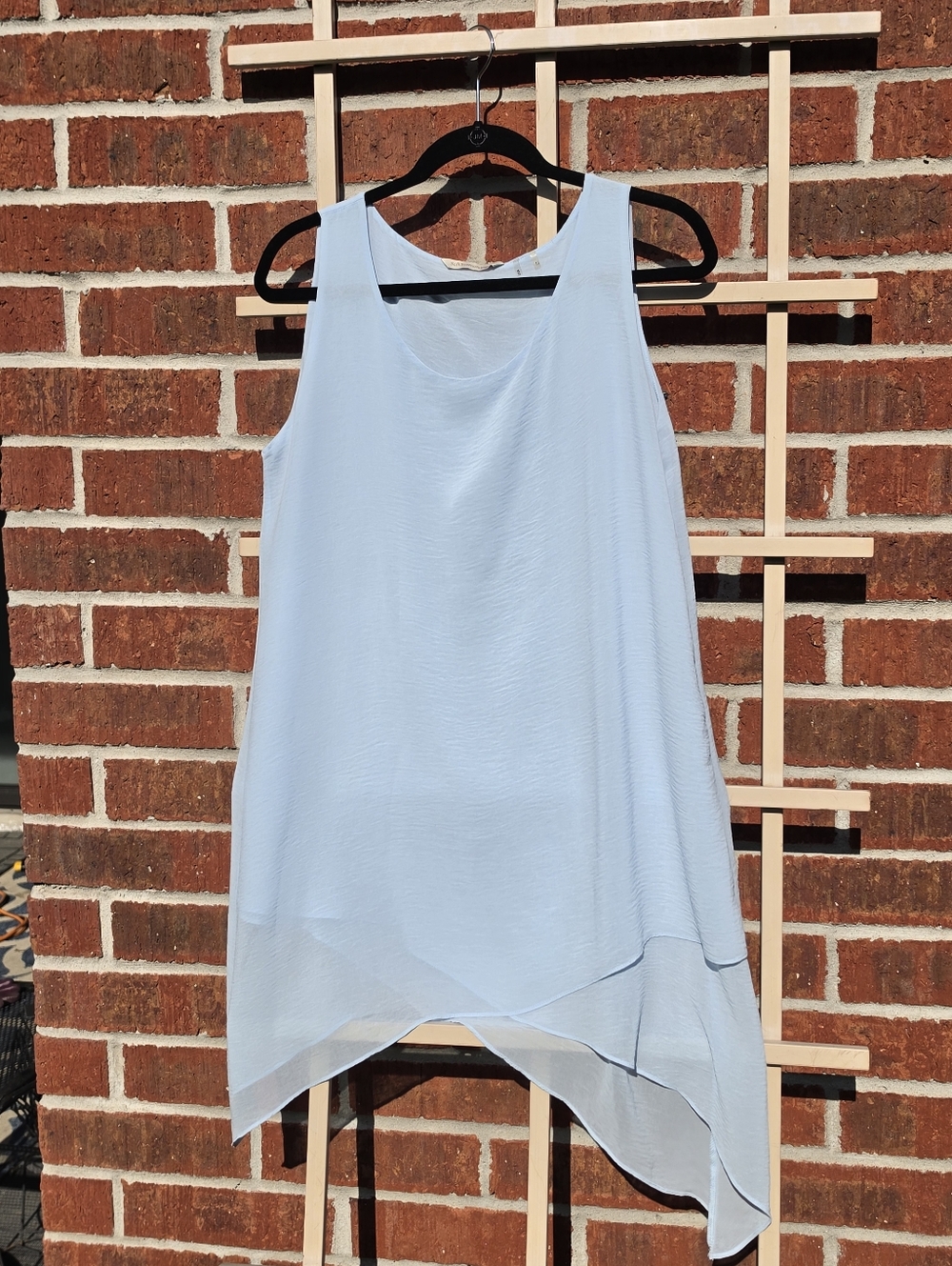 Soft Surroundings Celine Crinkled Chiffon Blue Rain Sleeveless Tunic Top Medium